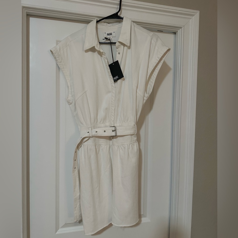 Paige White Denim Belted Dress NWT